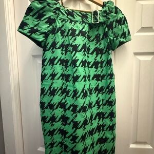 Marc By Marc Jacobs Green and Black Houndstooth Short-Sleeve Tulip Dress